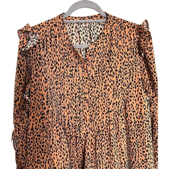 Cheetah Print Ruffle Sleeve Shift Dress Brown Black Approx Size XL - Picture 3 of 7